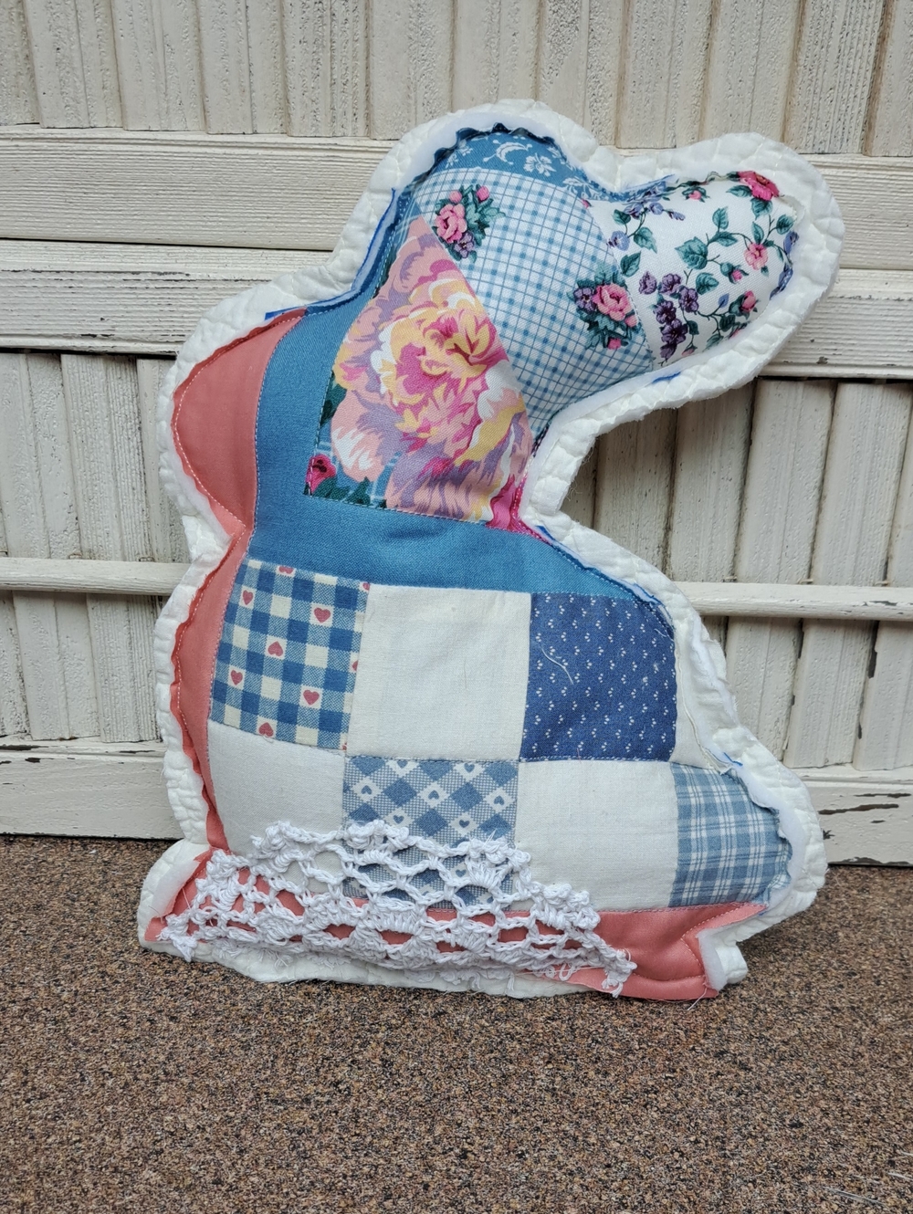Patchwork Bunny Decorative Pillow - Blue, Pink, White